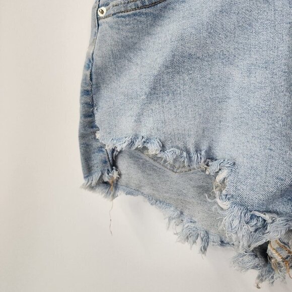 Zara High Rise Jean Shorts with Frayed Open Hem Distressed Light Wash Size 8 - Picture 8 of 14